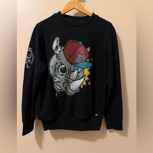 Ecko Vintage Y2K Unlimited Rhino Pixel Black Crewneck Pullover,Size-Med,Unisex